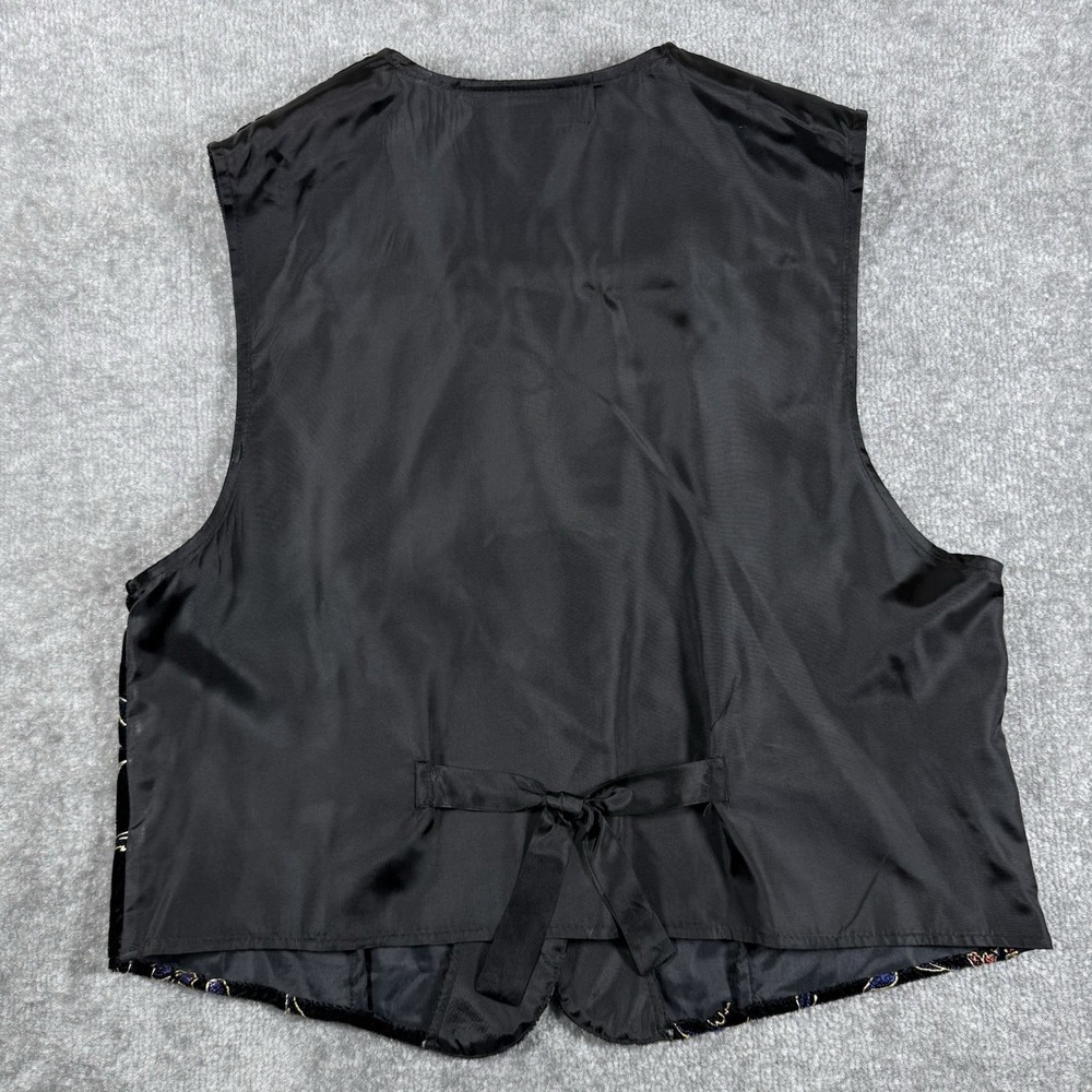 Vintage Dressbarn Vest Women's Large Velour Floral Metal Buttons Tie Back - Picture 2 of 6